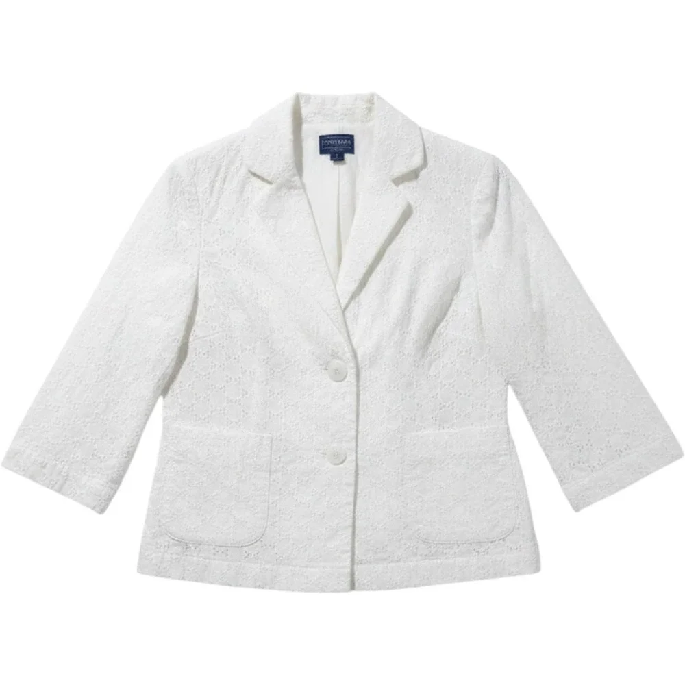 Pendleton Womens White Eyelet Cotton Blazer Jacket 3/4 Sleeve Size M TF138-68365 - Picture 2 of 10